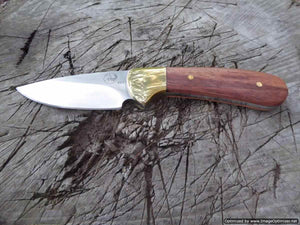 Tassie Tiger Fixed Blade Skinning / Hunting with Wooden Handle, 76mm 9CR Steel Blade with Leather Sheath