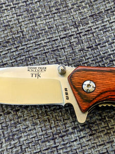 Tassie Tiger TTK USA Made Wood Handle EDC Folder with Pocket Clip