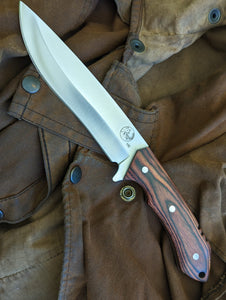 Fixed Blade Knife with Wood Handle, 158mm 9CR Blade with Leather Sheath